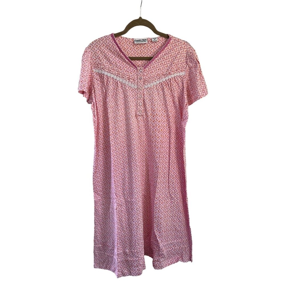 Country Store Pink Floral Nightgown M 100% Cotton – Snuggle in Style & Comfort!